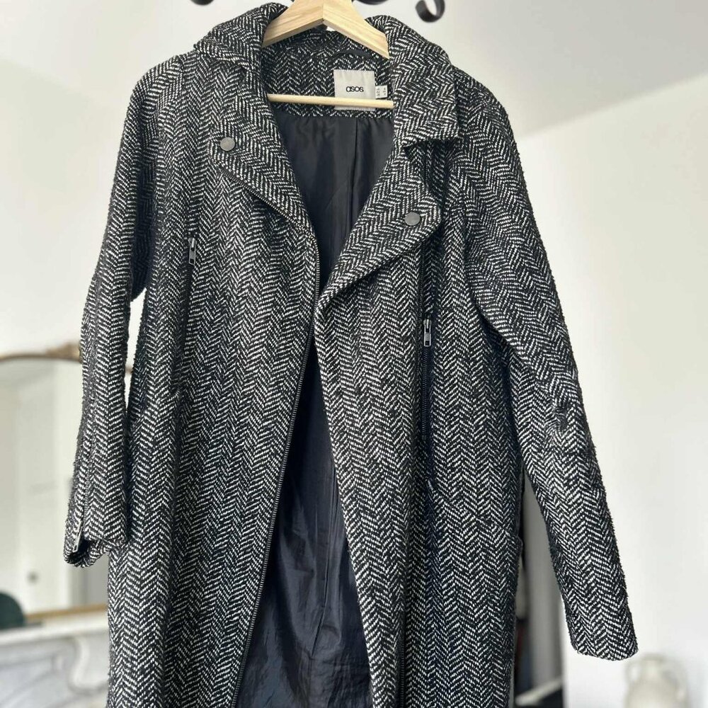 ASOS Herringbone Coat with Zip Detailing